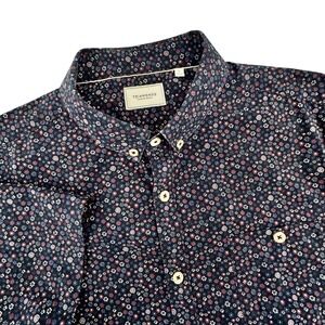 7Diamonds Mens Floral Micro Print Short Sleeve Button Down Shirt Navy SMK-6090 L